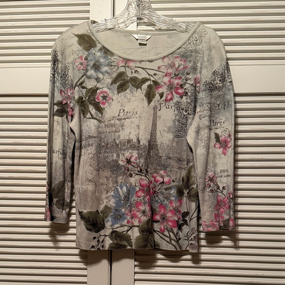 Christopher & Banks Tops - Christopher & Banks Parisian Floral Top - Pink, Blue, Green